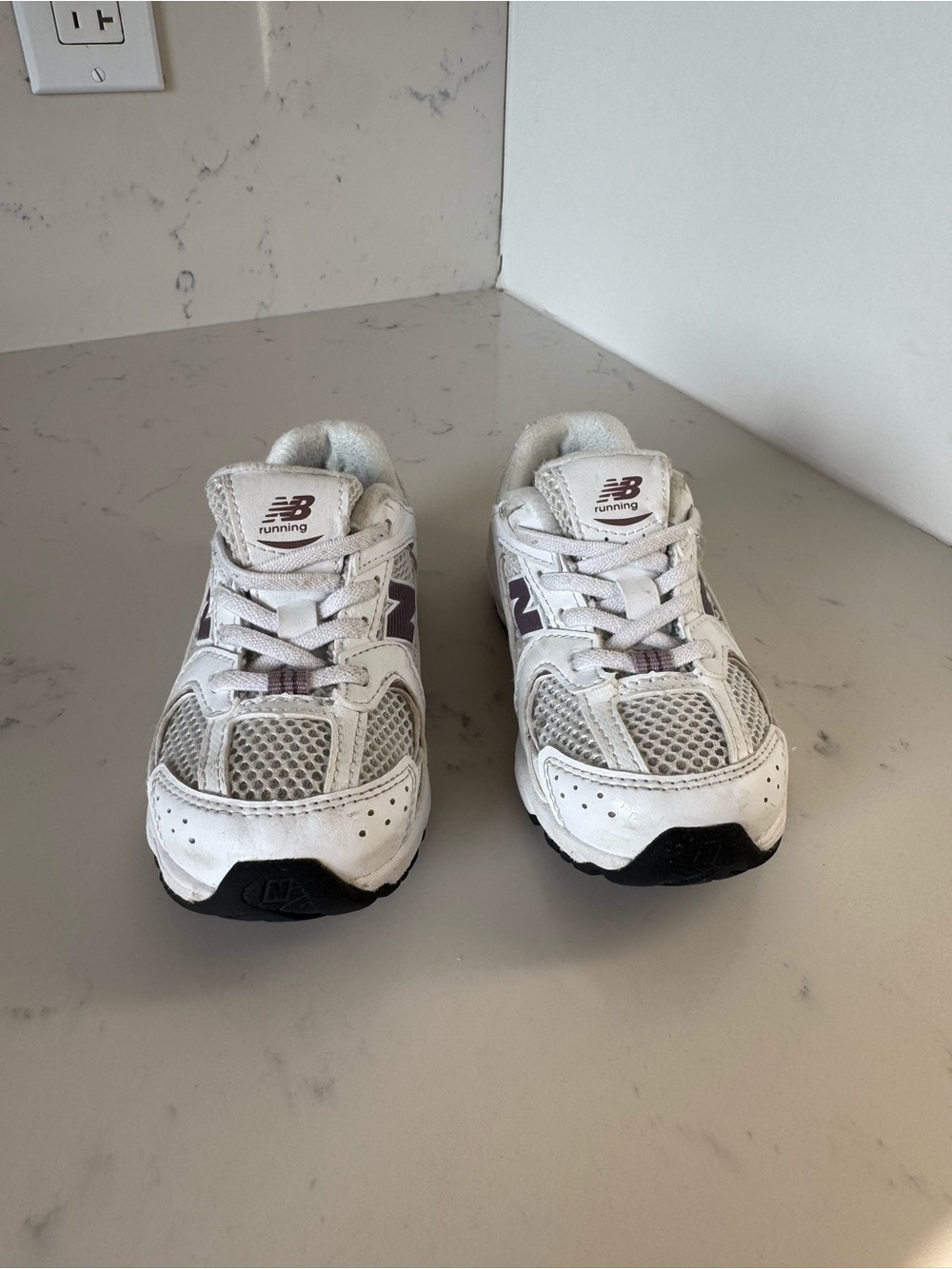 New Balance Kids White and Gray Athletic Sneakers